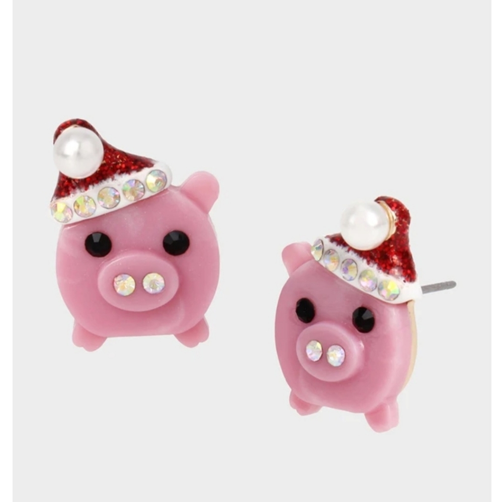 Betsey Johnson Santa pig stud Earrings